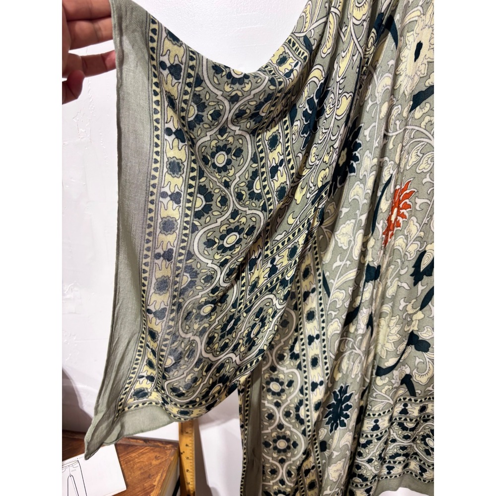 Free People Sage Green Floral Paisley Kimono Wrap Oversized Boho FLAWED - Picture 6 of 7